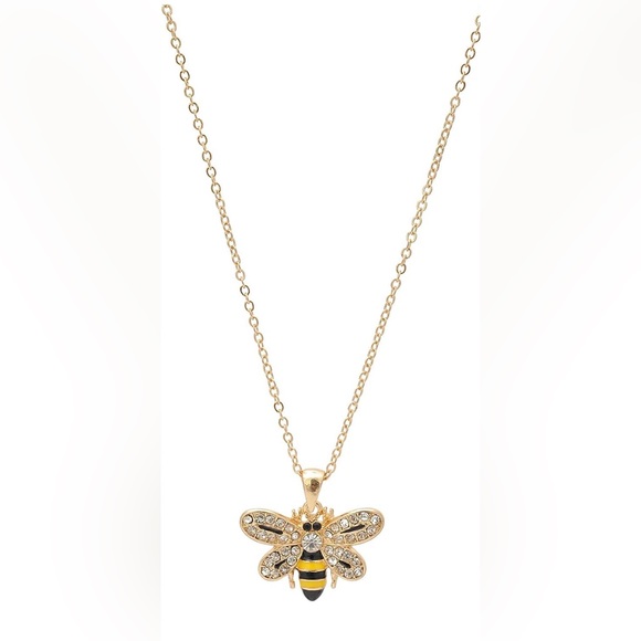 Jewelry - Crystal Embedded Yellow and Black Flying Bumble Bee Necklace